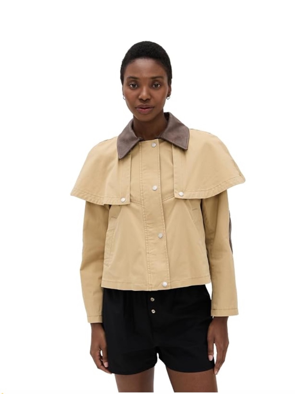 Avec Les Filles Cropped Cape Trench Beige Jacket XS